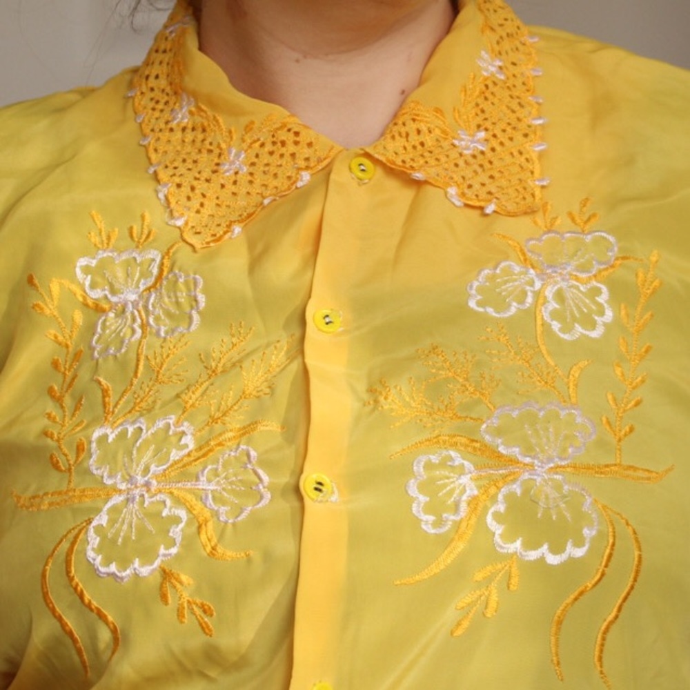 Vintage Vibrant Yellow Embroidered Blouse